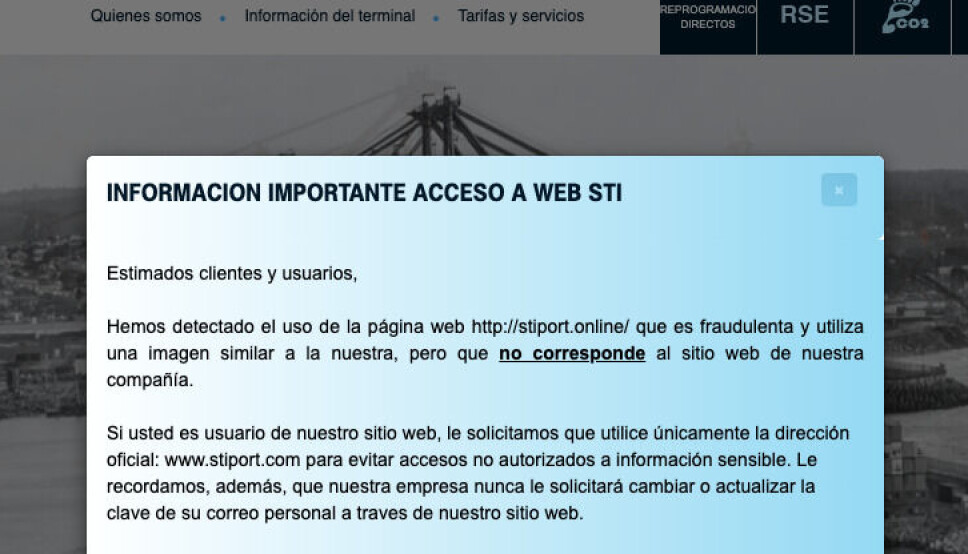 De esta forma alertaban a los cibernautas sobre el posible fraude con la página de la empresa portuaria.
