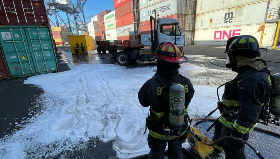 Bomberos y las brigadas del puerto midieron su capacidad de reacción ante una emergencia.