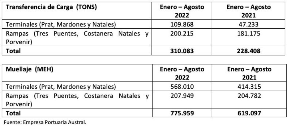 Aquí se aprecian datos estadísticos de la carga movilizada dos últimos años.