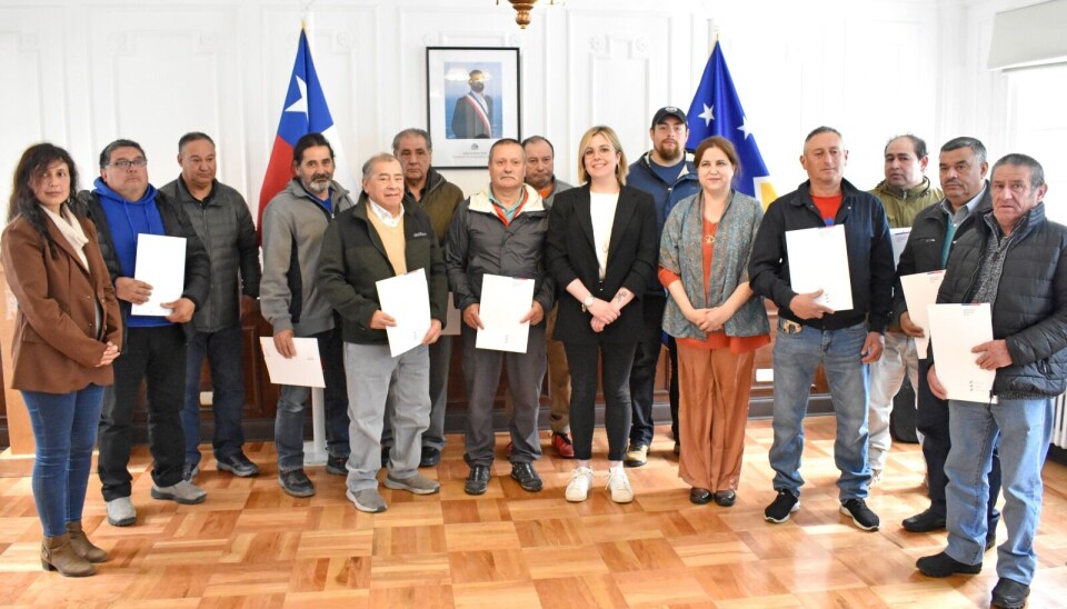 Los trabajadores se han desempeñado en las faenas portuarias tanto en Punta Arenas como en Puerto Natales. En la imagen están junto a las autoridades regionales.
