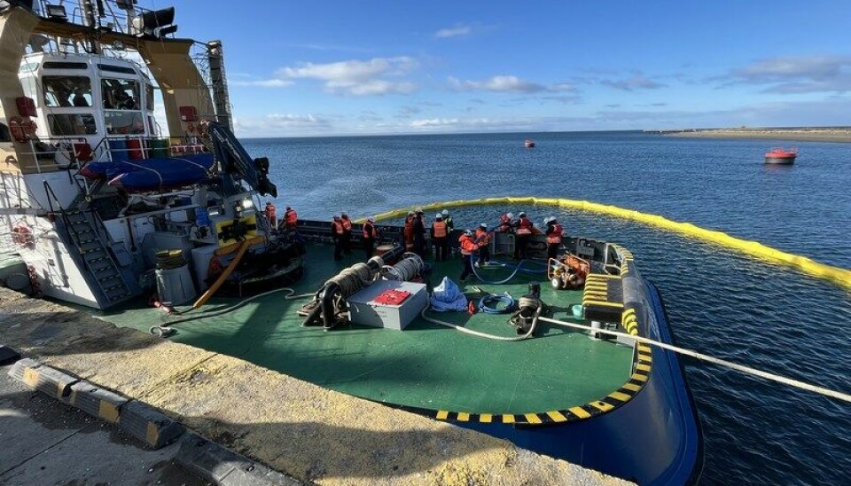 Unos 50 minutos tomó el ejercicio de derrame en el muelle Mardones en Punta Arenas.