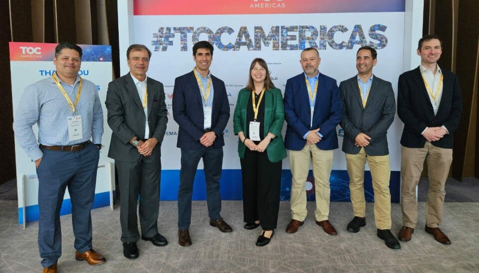 Representantes de la empresa en el encuentro: de izquierda a derecha aparecen Luiz Pereira, Automation&System Senior Management SAAM Terminals; Enrique Arteaga, Gerente de Relaciones Institucionales; Alexi Herrera, VP Procurement &Assurance; Cristina Schmidt, VP Sostenibilidad y Comunicaciones; Claudio Aguilera, Senior SVP Information & Communication Technologies; Arturo Searle, VP Maintenance; e Ignacio Cristi, VP Commercial.