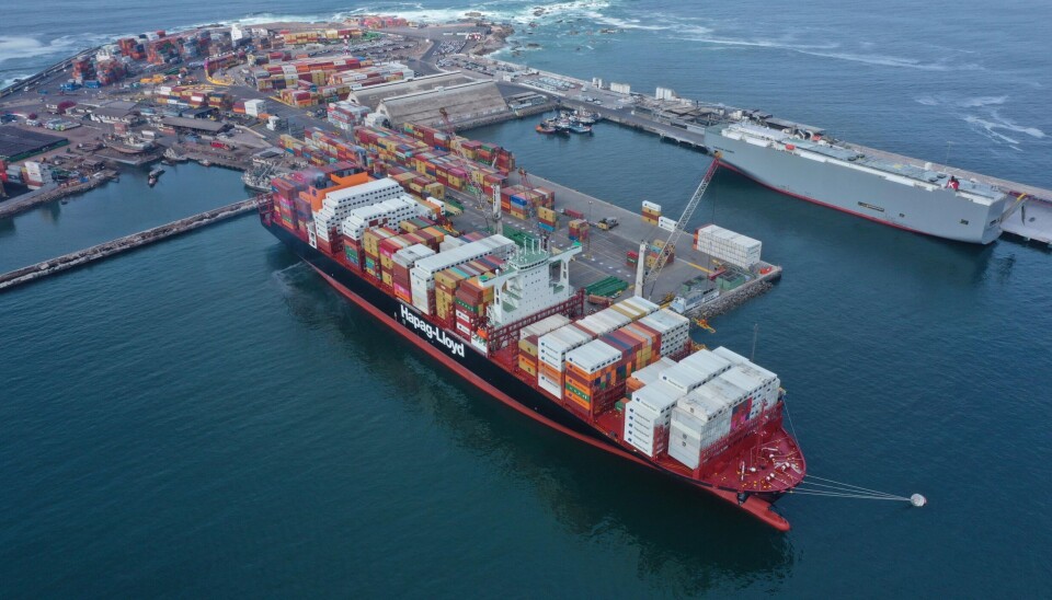 La MN Manzanillo Express en su primera recalada en Chile, hace un año en Iquique.