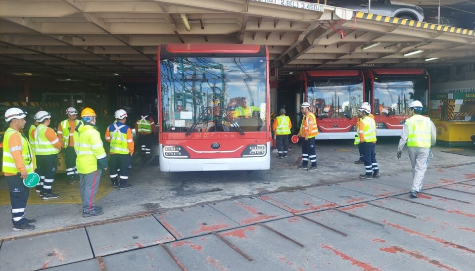 Descarga de buses en DP World San Antonio.