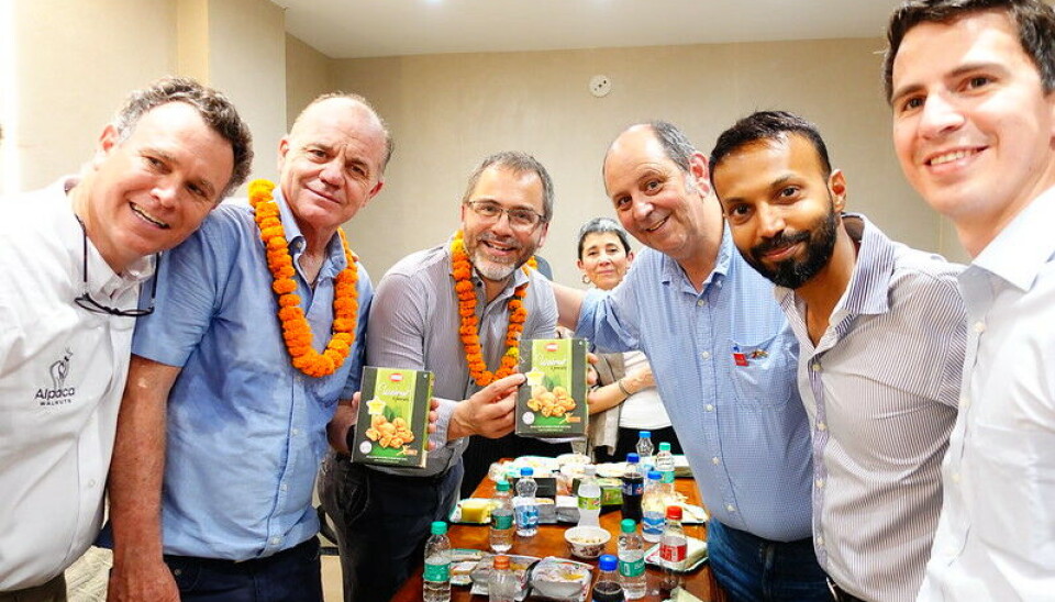 Autoridades nacionales en el Mercado Khari Baoli Nueva Delhi junto a productos chilenos.