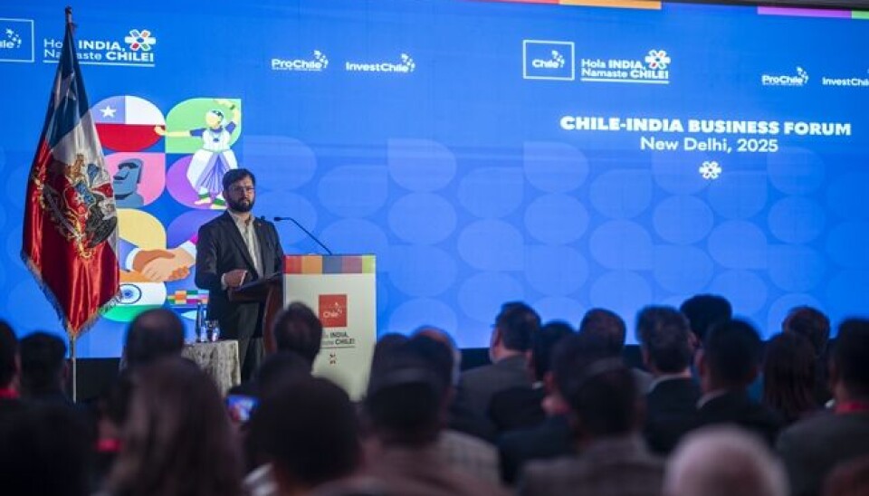 El presidente Gabriel Boric en el encuentro empresarial en India.