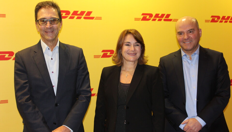 Miguel Borrás, CEO de DHL Express España; Jalila Carrillo, CEO de DHL Express para Centro y Sudamérica; y Jaime Dacaret, country manager de DHL Express Chile.